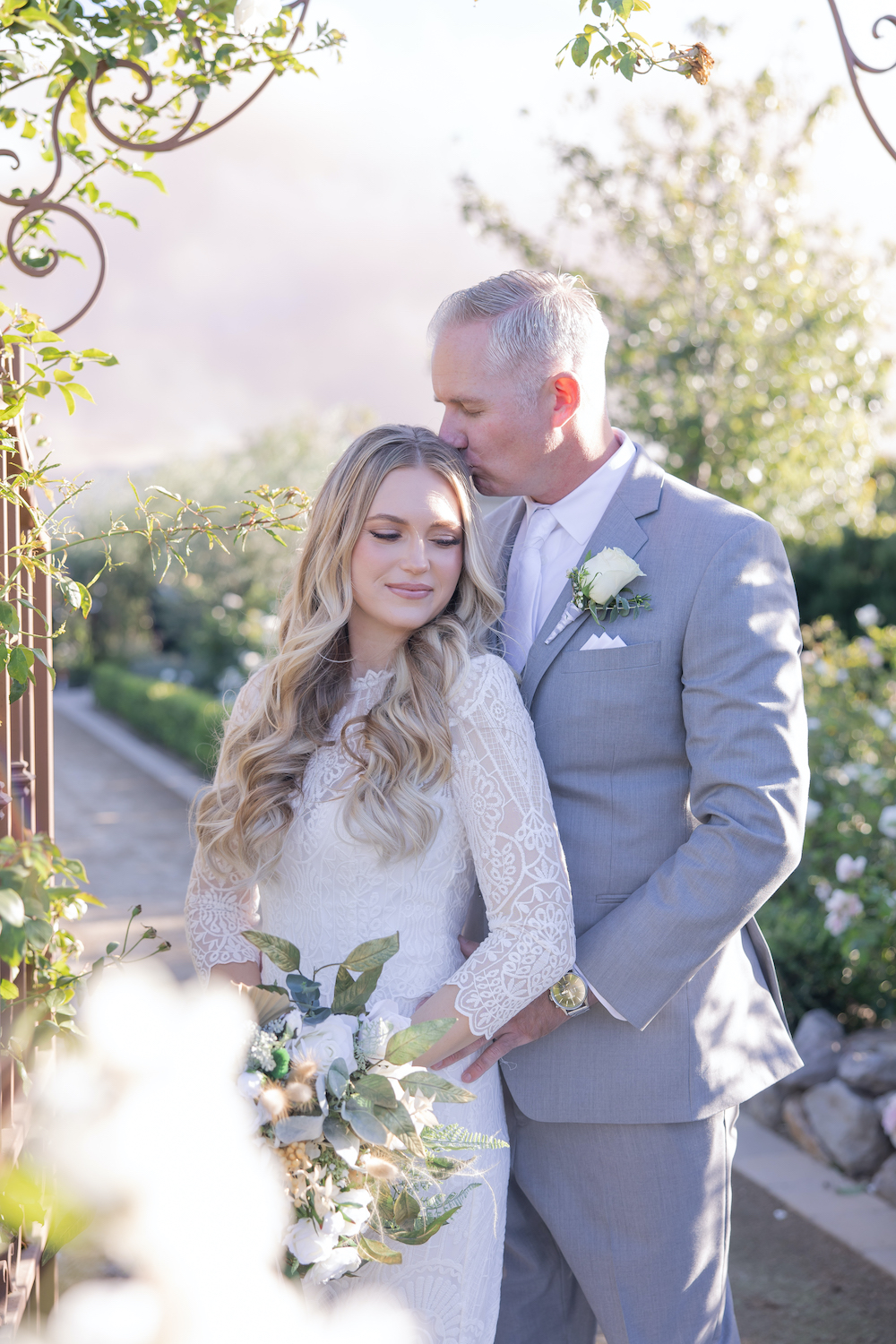 Romantic and ethereal bride and groom portrait at Tuscan Rose Ranch.