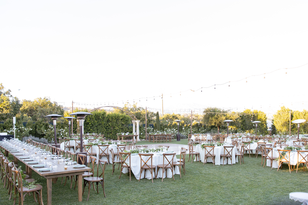 Romantic outdoor wedding reception at Tuscan Rose Ranch. 