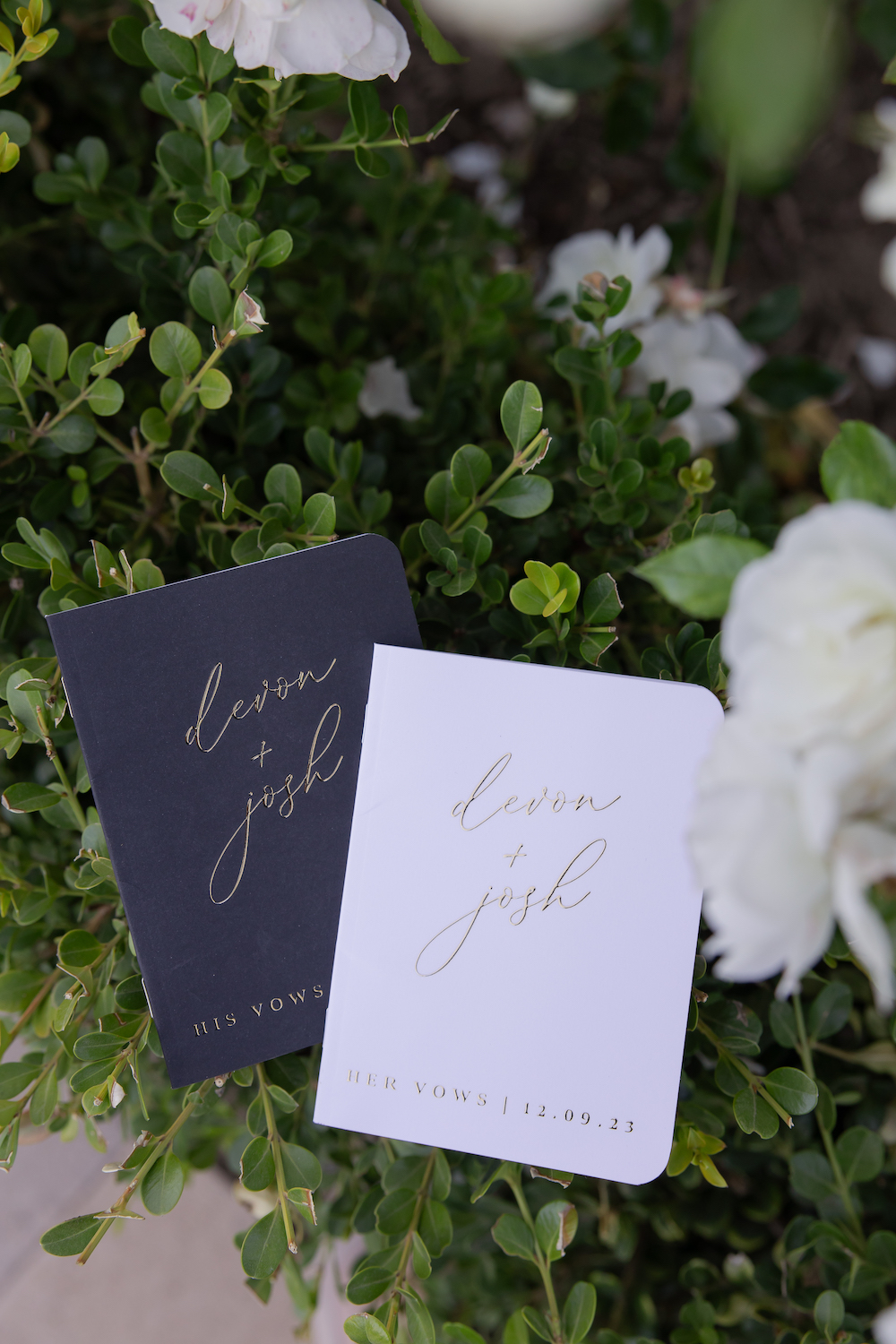 Tuscan Rose Ranch wedding his and her vow books. 